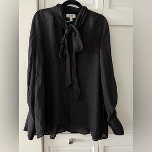 COS Bow Neck Blouse Black Viscose Long Sleeve Size 14